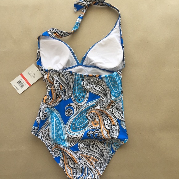 One Piece Swimsuit Halter Blue Paisley Sz 10 - Picture 7 of 8